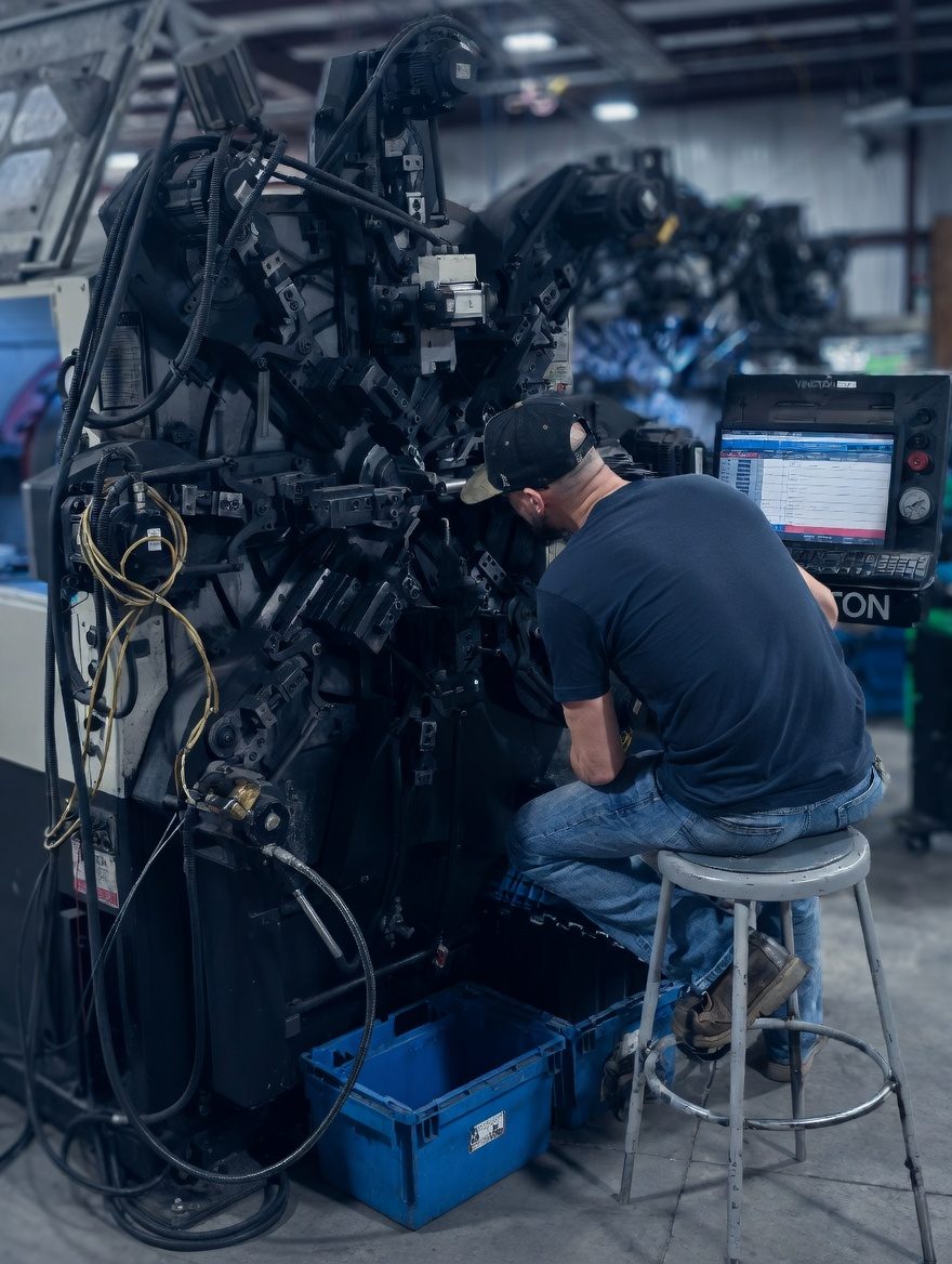 Tri-Matic operator setup on spring manufacturing equipment
