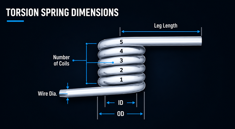 Torsion spring dimensions diagram